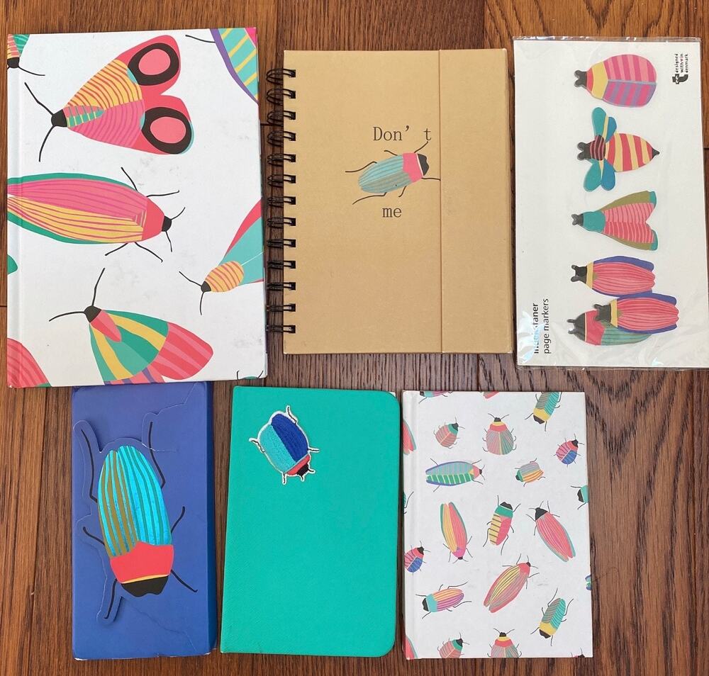 6 x Flying Tiger Vibrant Insect-Themed Notebook Set with Page Markers